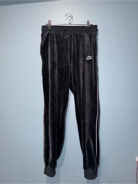 Nike Black Velour Joggers with White Side Stripe
